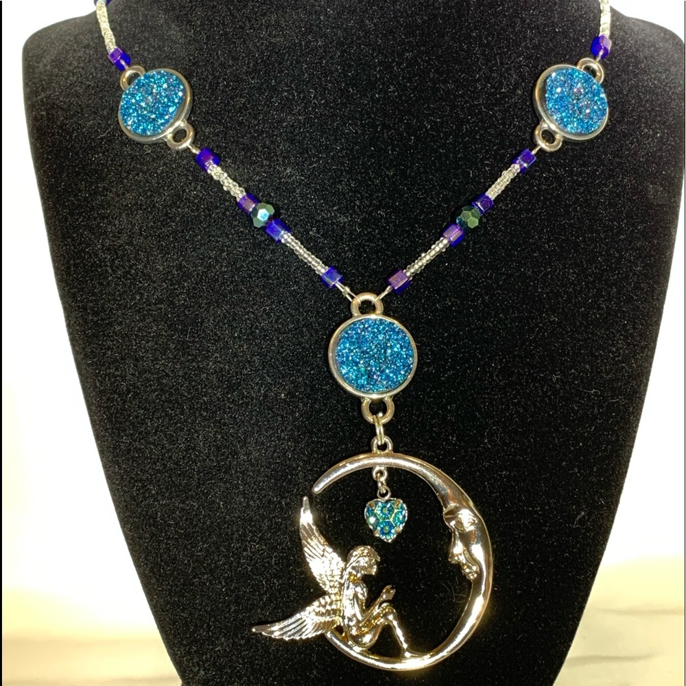 Faerie moon pendant w/ glass beads & toggle clasp - Picture 1 of 1